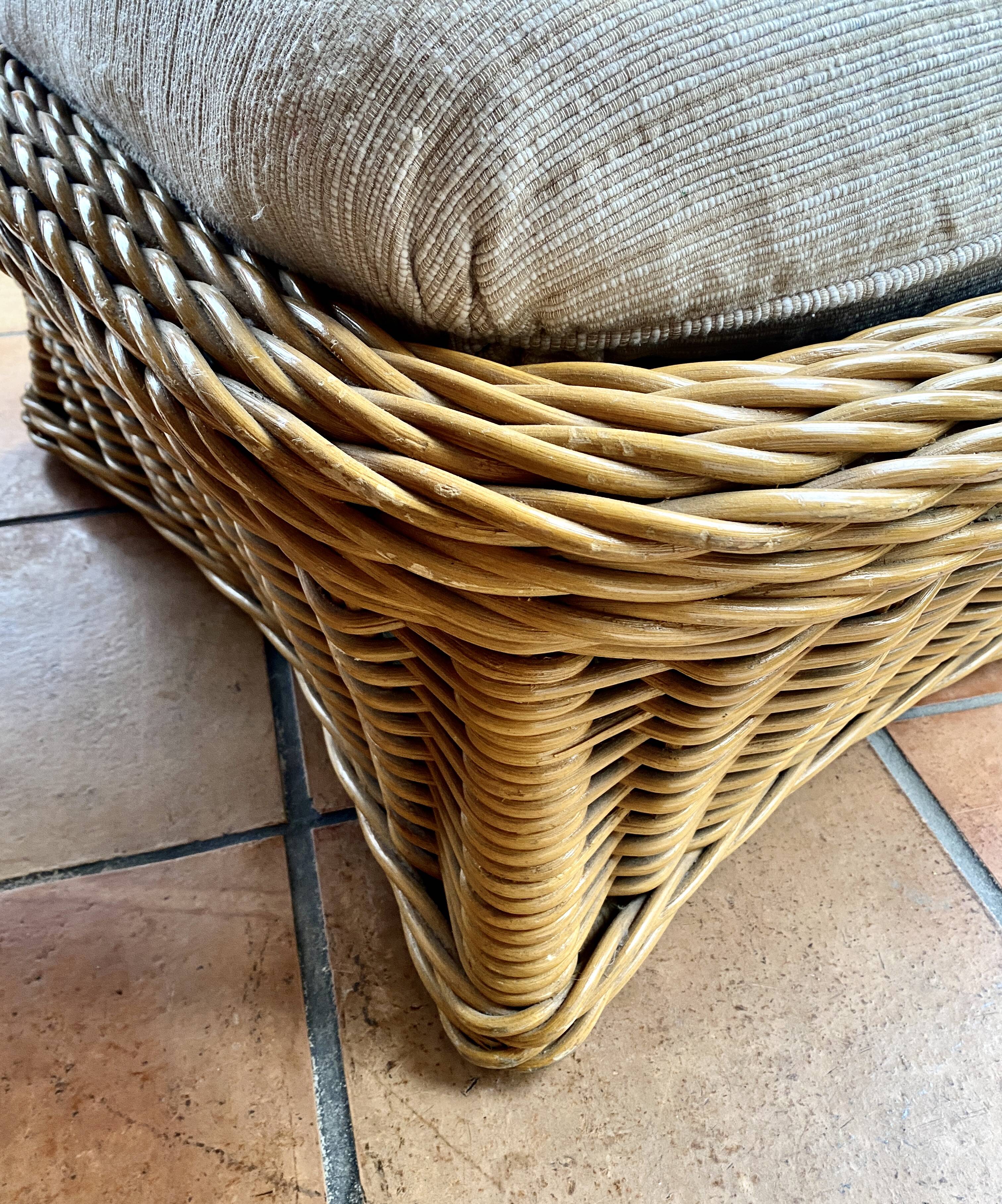 Square pouf or footstool in rattan