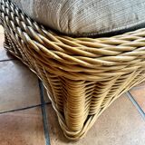 Square pouf or footstool in rattan