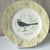 Flat plate in faience of gien the wagtail old signature