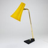 Yellow desk, table or accent lamp by J.T. Kalmar, brass and iron, Vienna, Austria, 1950s.