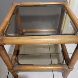 Table, side table in rattan and smoked glass from the 60s, vintage