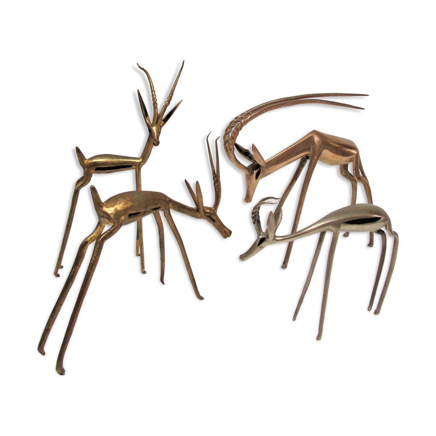 Four vintage brass antelope gazelles