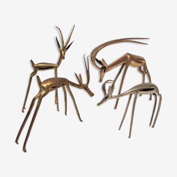 Quatre gazelles antilopes laiton vintage