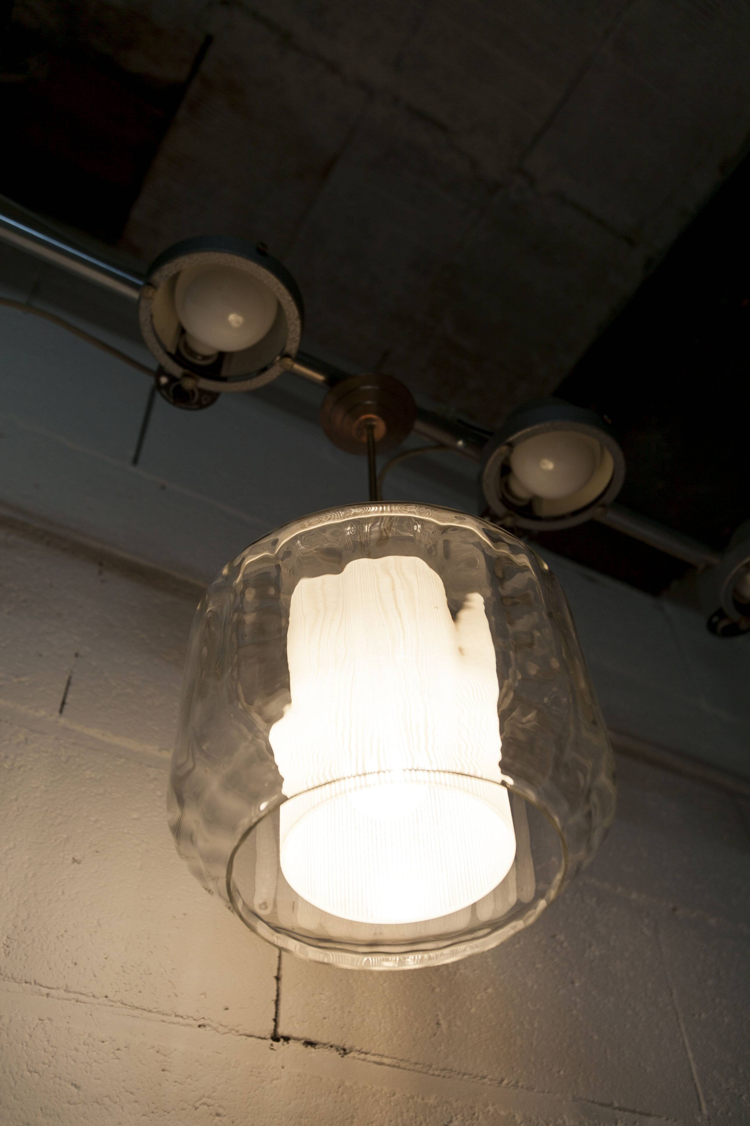 Chandelier 1930 double Opaline blown glass brass and copper