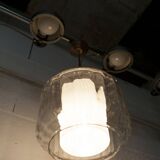 Chandelier 1930 double Opaline blown glass brass and copper