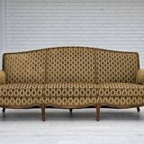 1950s, Danish 3-seater sofa, furniture velour, carved ash wood.