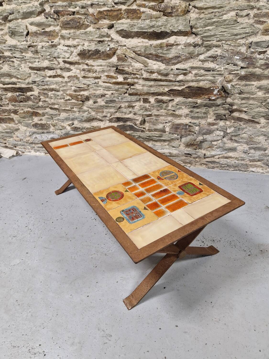 Ceramic and metal coffee table from the 60s Vallauris style