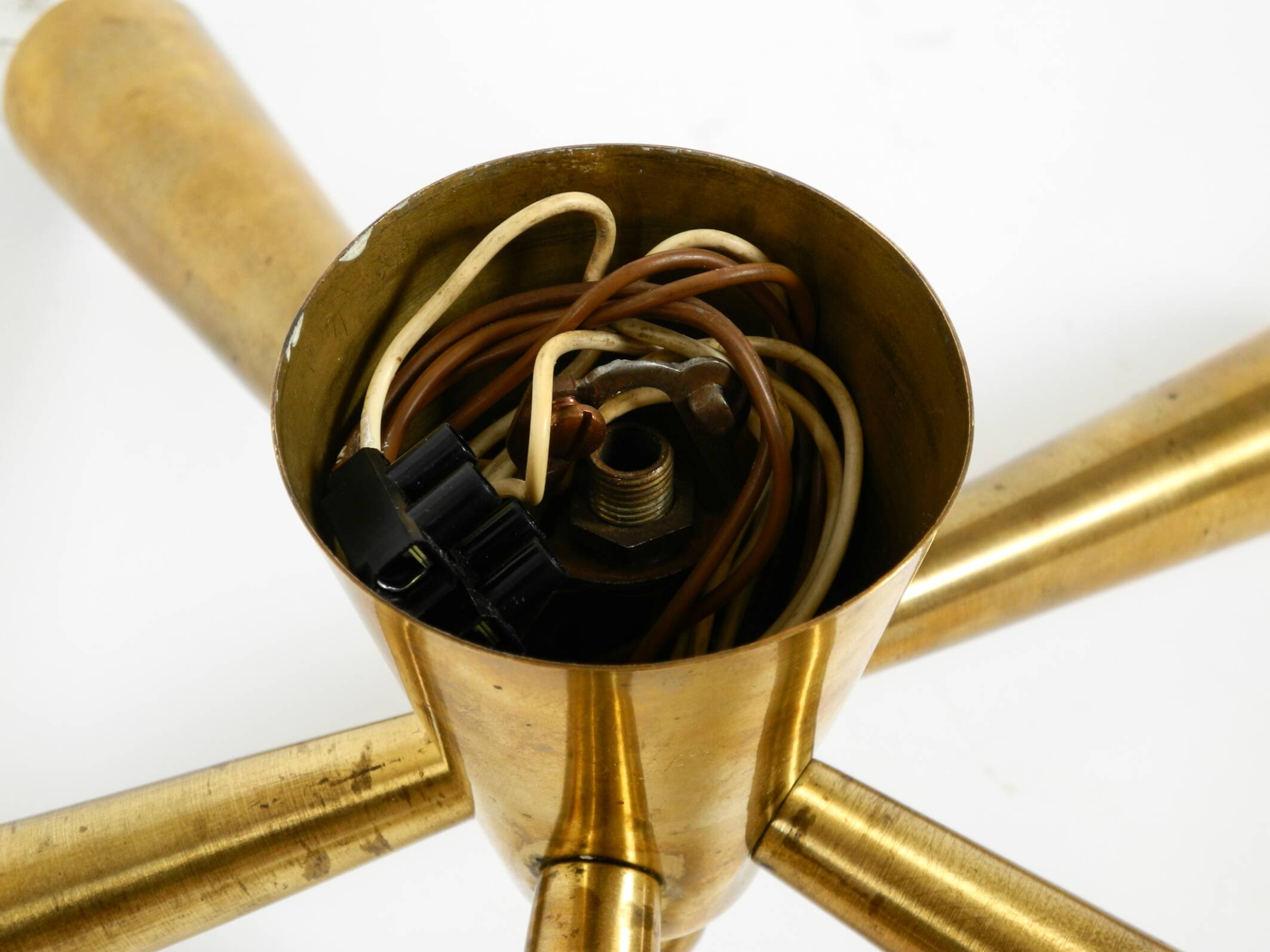 Original small mid-century modern brass Sputnik ceiling lamp with five arms