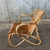 Fauteuil en rotin vintage 1950