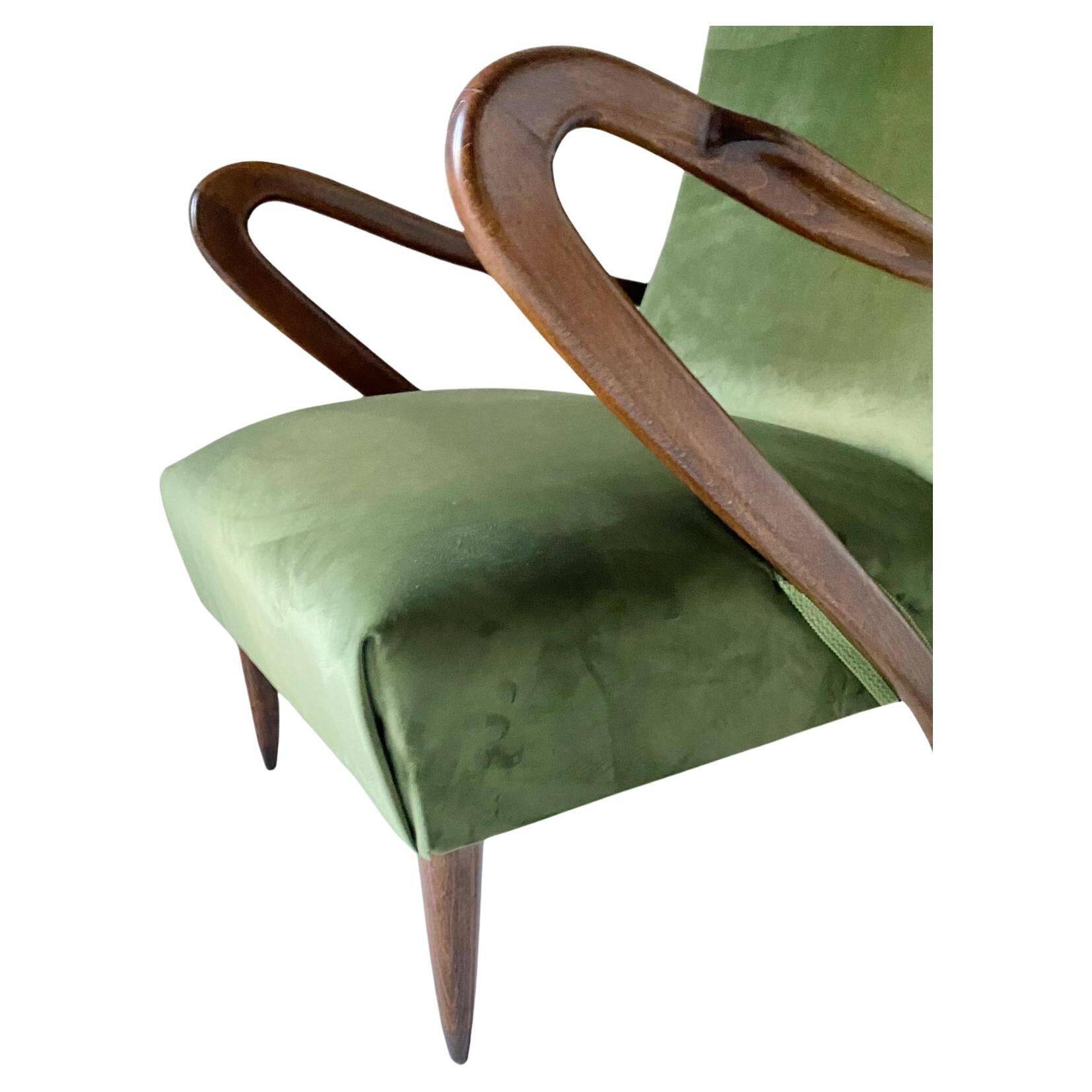 Midcentury modern Green Velvet Armchair, Guglielmo Ulrich, Italy 1950 's