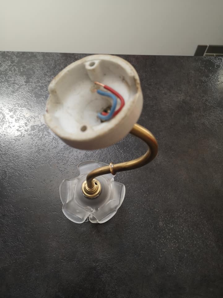 Wall lamp old tulip glass paste shape flower gooseneck brass porcelain Art Deco 1930 TBE