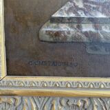 Oil painting, sergei smetanin, still life with marble vase, signed, gilded wood frame, russia