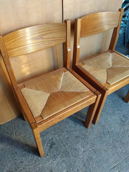Regain - Pair of elm chairs with straw seats