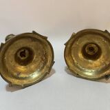 Pair of 19th century Louis XV style bronze candlesticks with arabesque rocaille candlestick