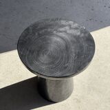 Black solid mango side table (monoxyle) with conical legs