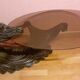 Coffee table, young woman in resin, smoked and beveled glass