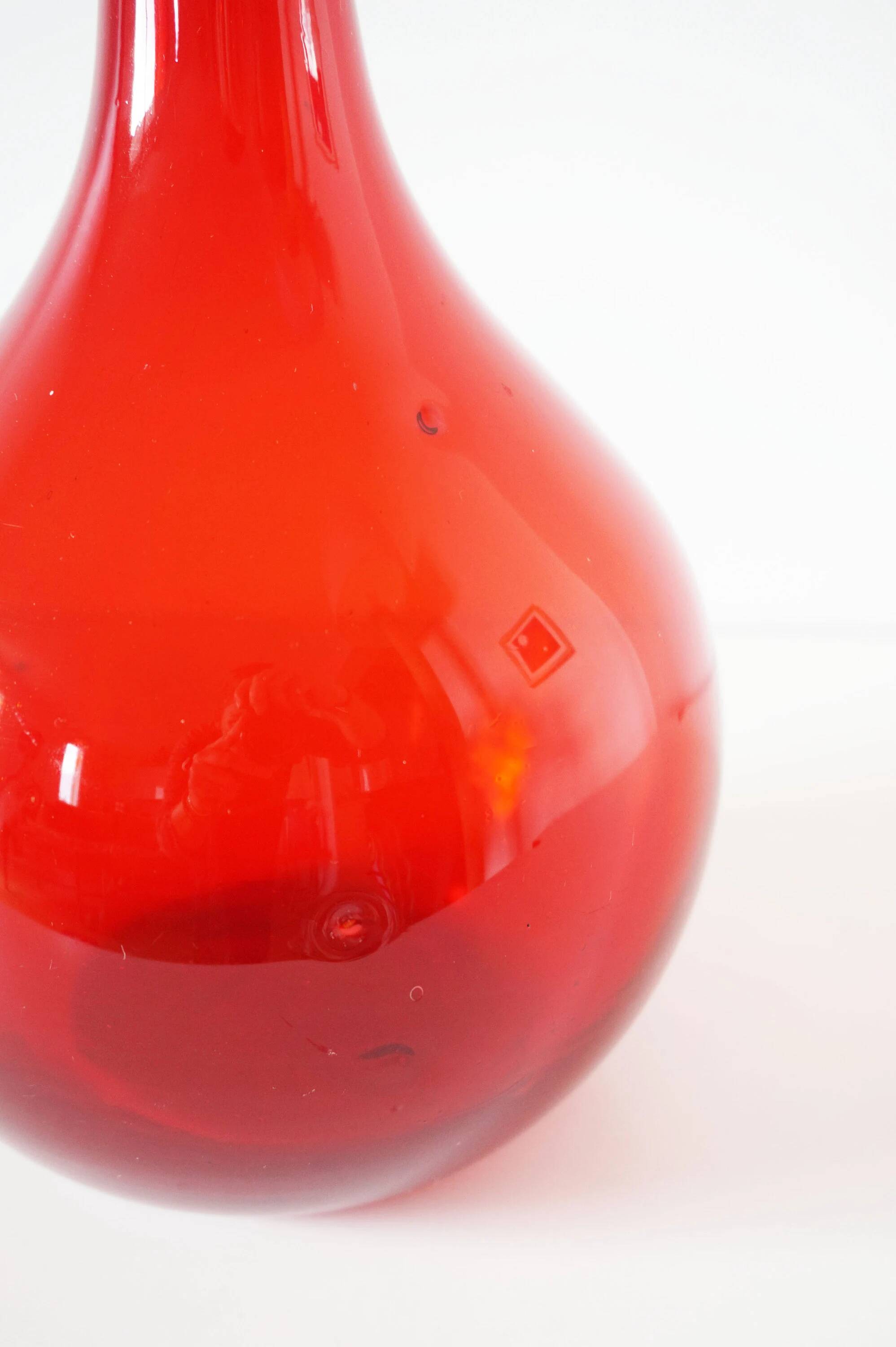 Italian blown glass bottle red EMPOLI