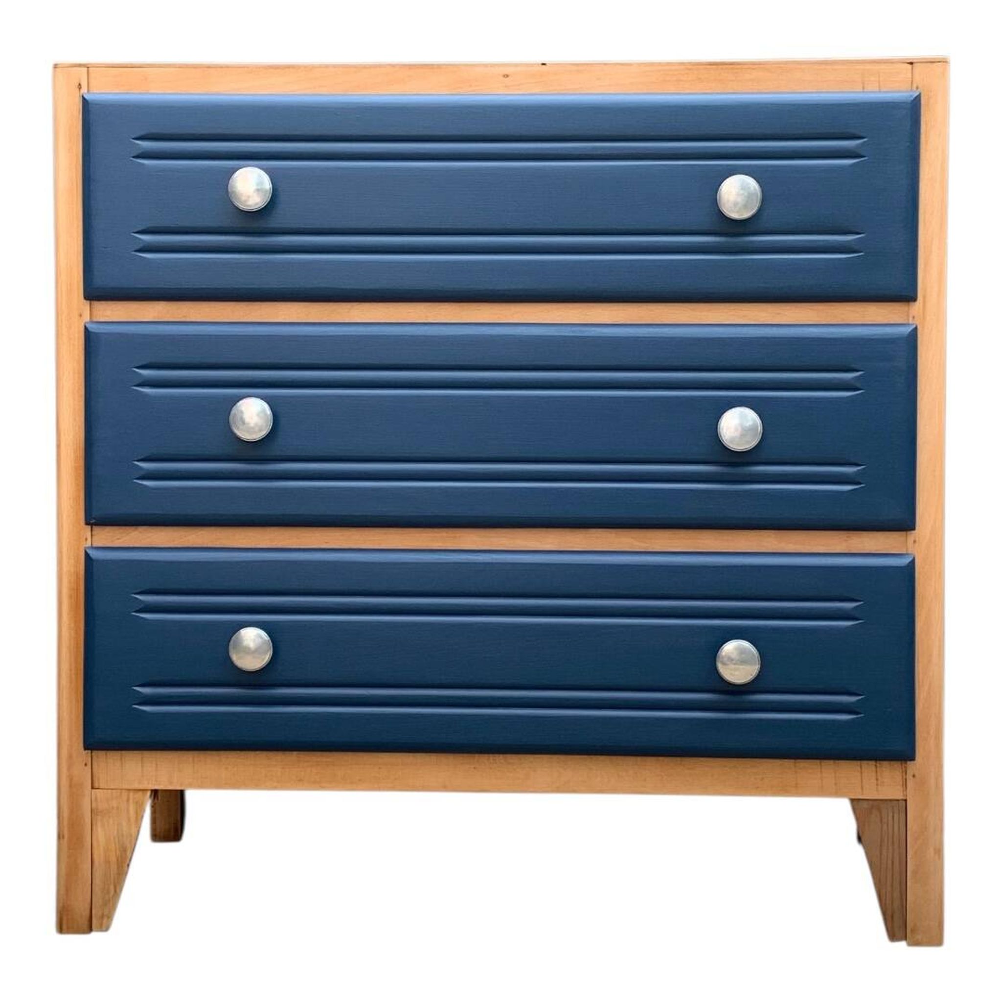 Art Deco chest of drawers in raw wood and blue, 1940