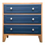 Art Deco chest of drawers in raw wood and blue, 1940