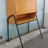 Vintage light oak secretary desk with metal base