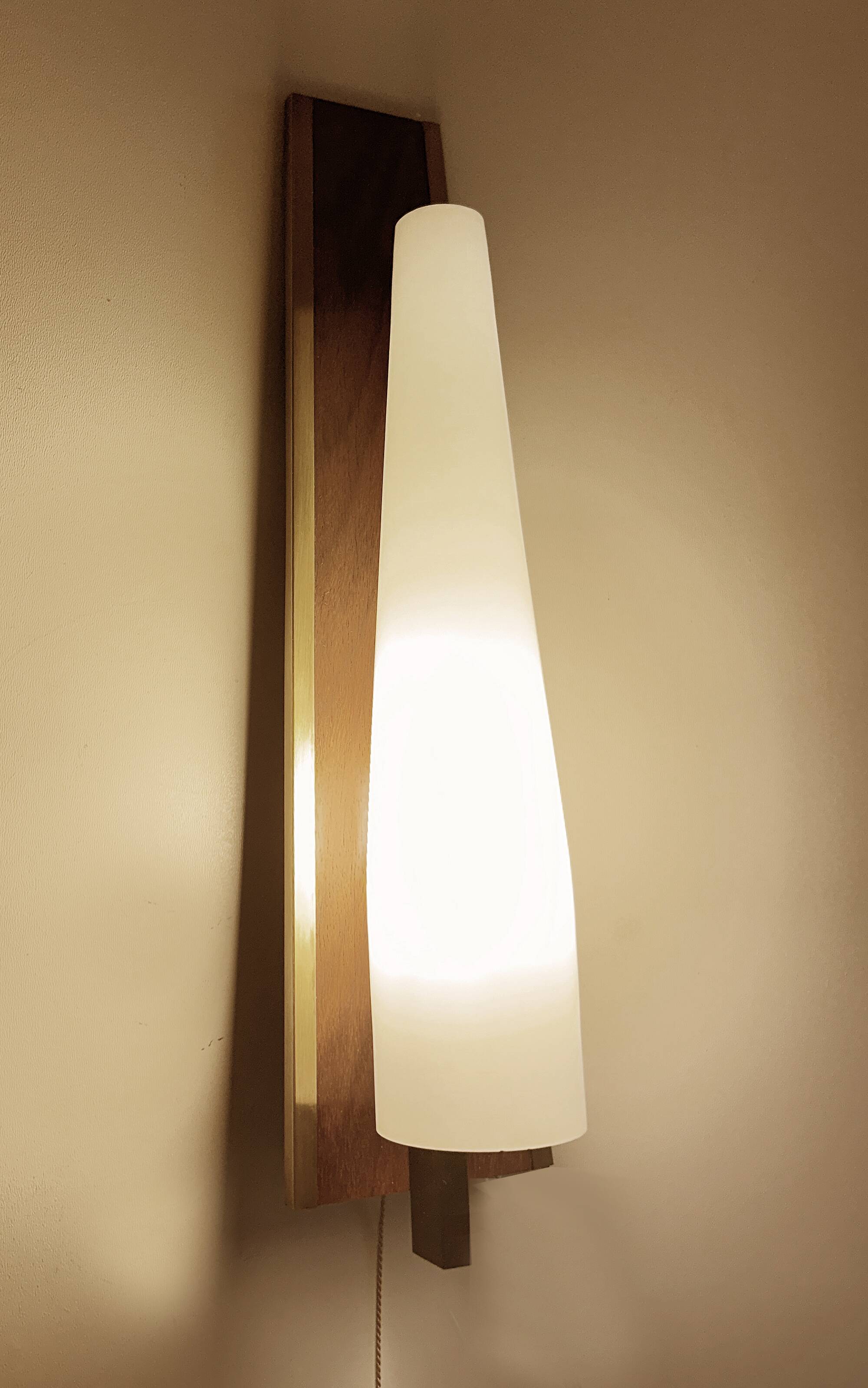 Pair of Large Scandinavian Teak Glass Wall Lights
