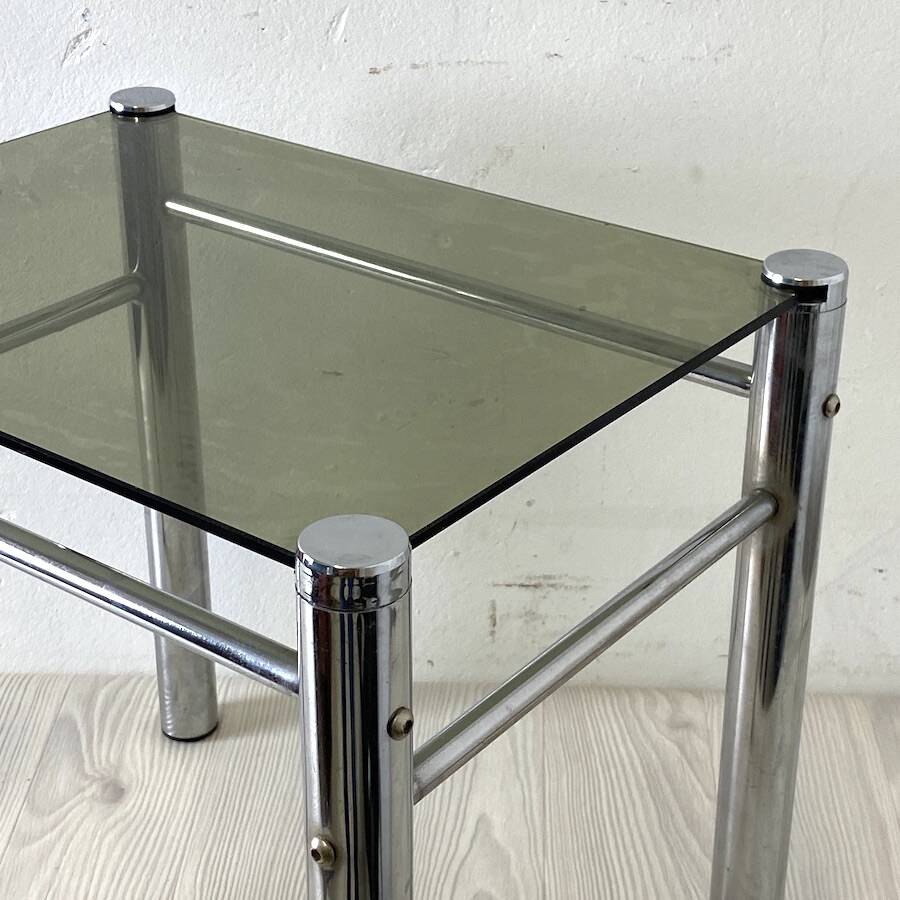 Vintage 70's chrome and smoked glass side table