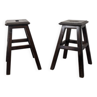 Pair of antique stools, rural spirit and patina of time.