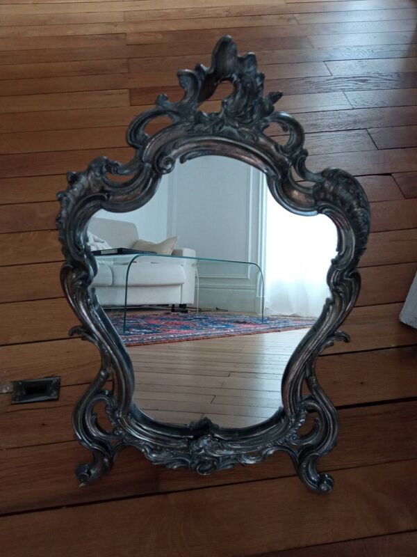 Miroir ancien sur pied, bronze argenté