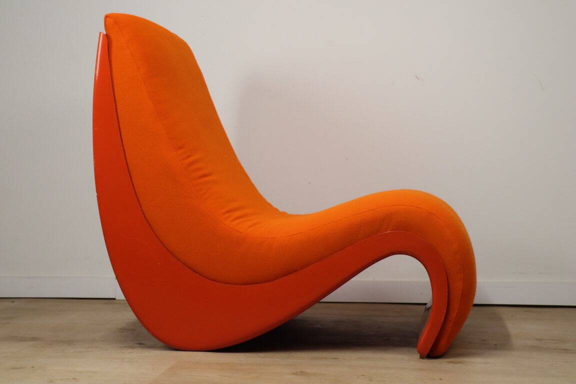 Vintage organic armchair in orange fabric and fiber, 1970
