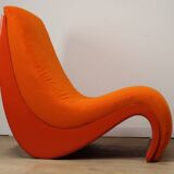Vintage organic armchair in orange fabric and fiber, 1970