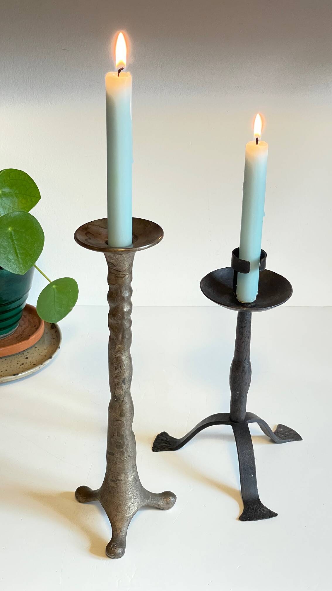 Pair of Brutalist Vintage Steel Candlesticks