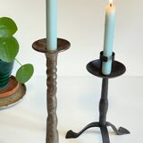 Pair of Brutalist Vintage Steel Candlesticks