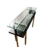 70s glass and stainless steel console