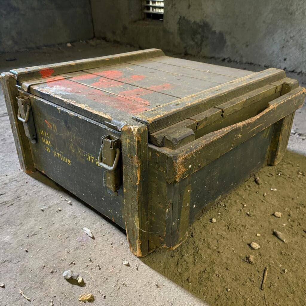 Vintage green wooden industrial box / chest / military crate