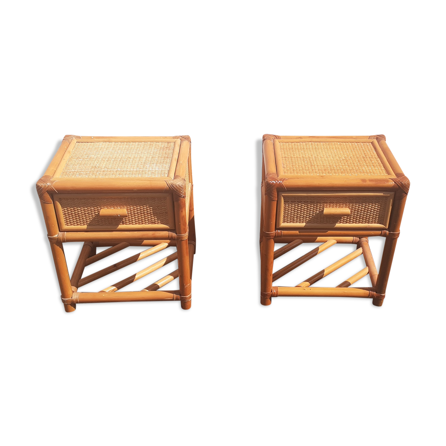 Pair of rattan bedside table