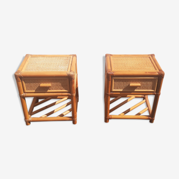 Pair of rattan bedside table