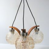 Vintage suspension lamp 1970 wood & glass