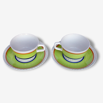 2 breakfast cups and saucers ceramic Digoin, France