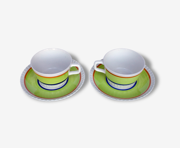 2 déjeuners tasses et soucoupes en faïence Digoin France