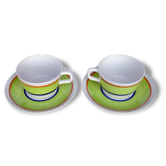 2 breakfast cups and saucers ceramic Digoin, France