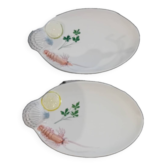 2 Vintage seafood plate MCM art cre Italy Tre Treviso