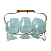 1950s - 6 cognac glasses on a brass tray as a set - Vintage