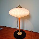 Large Scandinavian table lamp in white opaline glass and teak