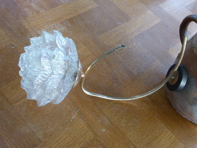Brass wall sconce with globe in the shape of vintage 1960s flowers