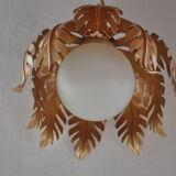 Suspension vegetable pattern golden metal and vintage opaline