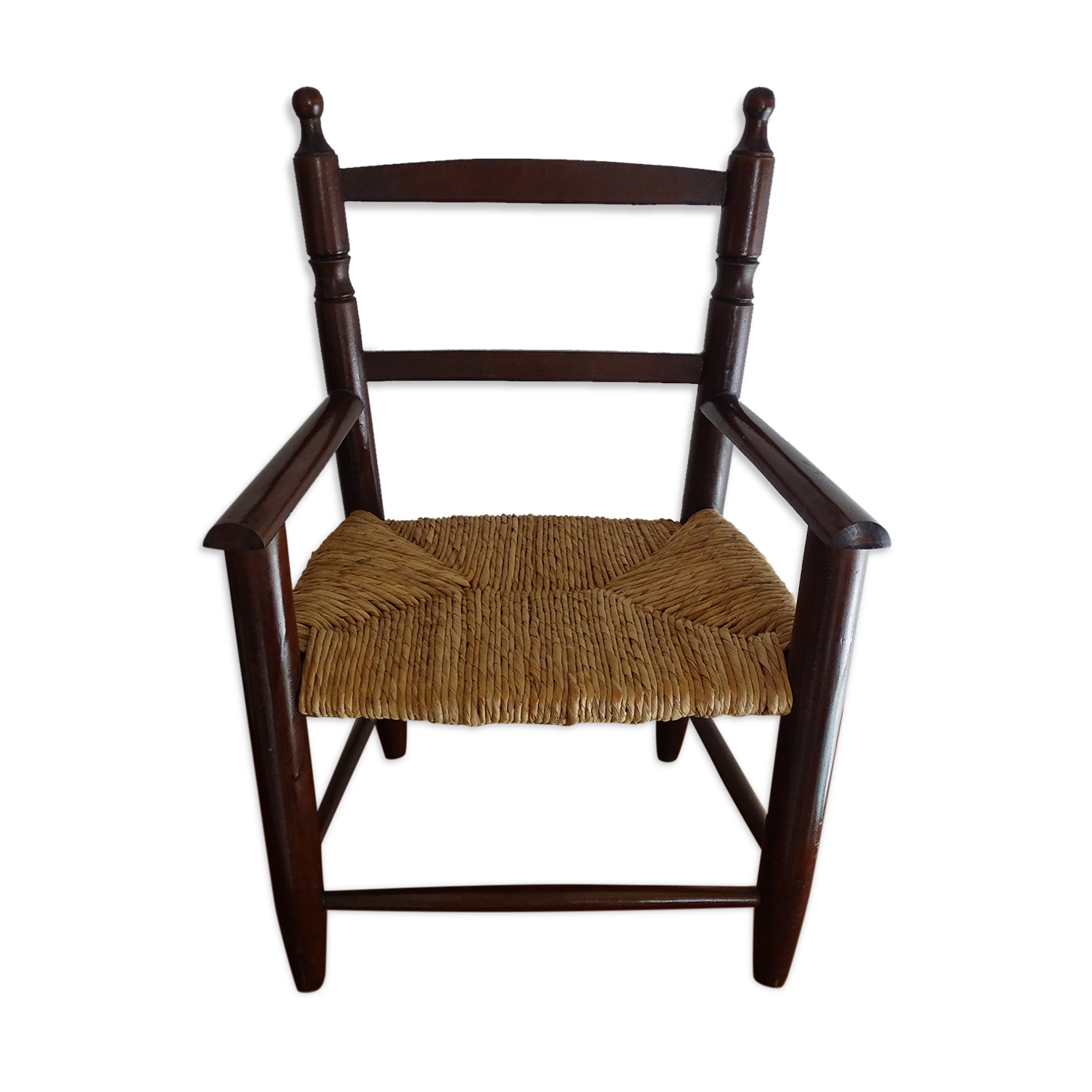 Chaise paillée enfant en bois vintage