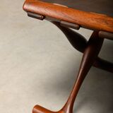 Poul Hundevad PH43 Guldhøj Stool in Teak and Brown Leather, Denmark, 1960s