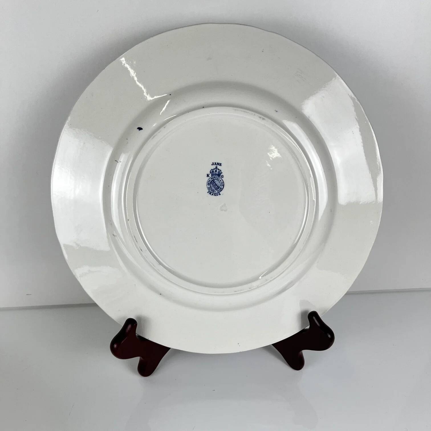 Set of 6 flat plates Terre de Fer KG Lunéville, model "Jane", blue, 1890-1915
