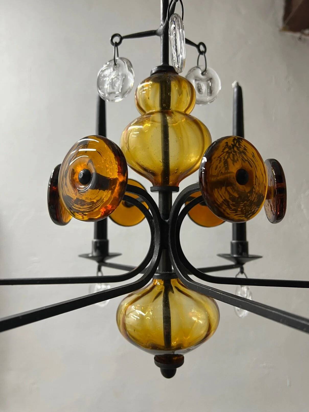 Art glass chandelier | Erik Höglund for Boda | Sweden | 1970s