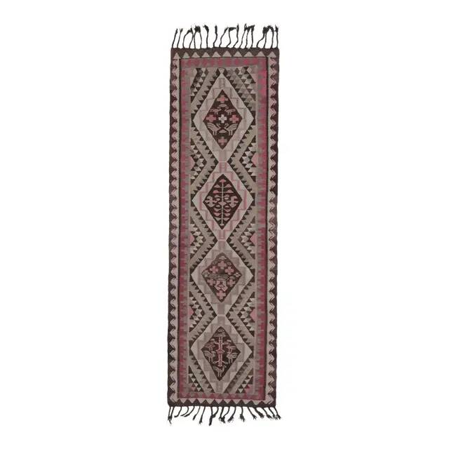 1970s Vintage Turkish Oushak Handmade Wool Cotton Pink Runner Rug 83x276